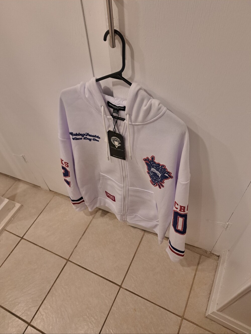 Men's Crooks & Castles Zip Up Hockey Hoodie White NWT
